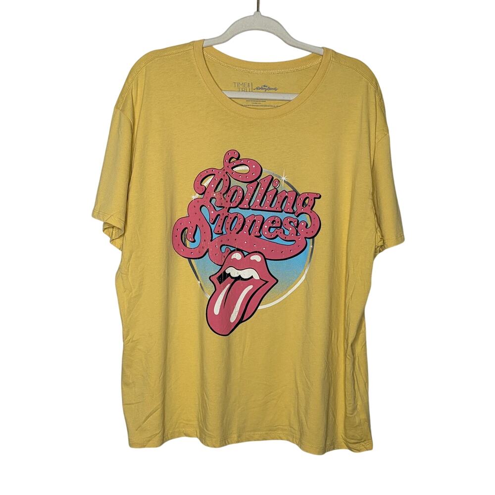 Rolling Stones Rhinestone Graphic Tee XXL Yellow Retro Band T Shirt